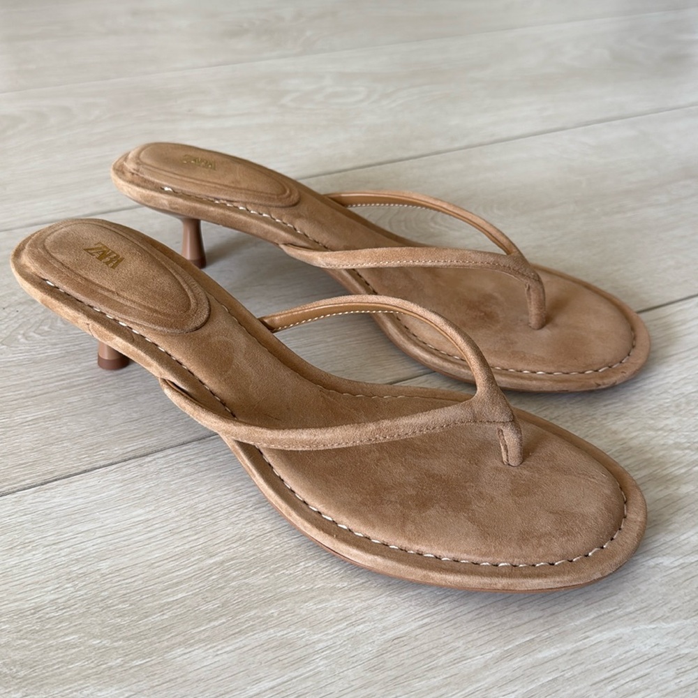 Zara Tan Suede Kitten Sandals